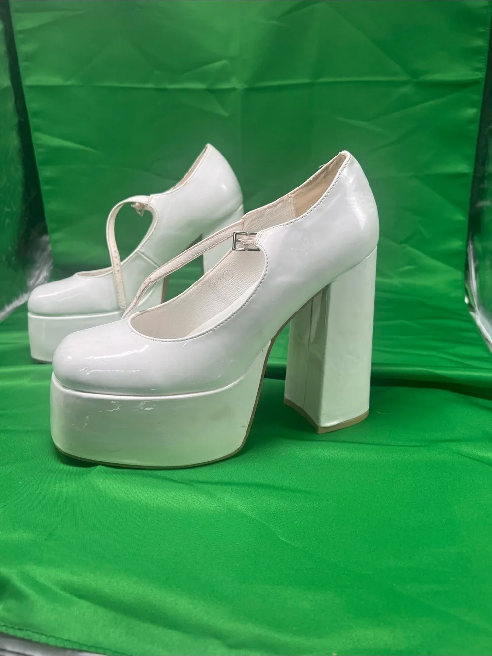 Nasty Gal White Platform Mary Jane Heels with secure ankle straps. Sz 6